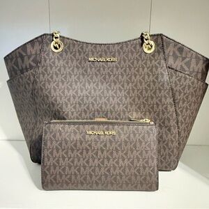 Michael Kors Brown MK Monogram Tote with Zip Pouch